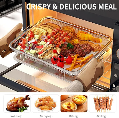 Air Fryer Basket for Oven, OPENICE 15.3" x 11.0" Large Air Fryer Tray and Pan with 30PCS Parchment Papers, Stainless Steel Oven Air Fryer Basket and Tray for Baking Grilling