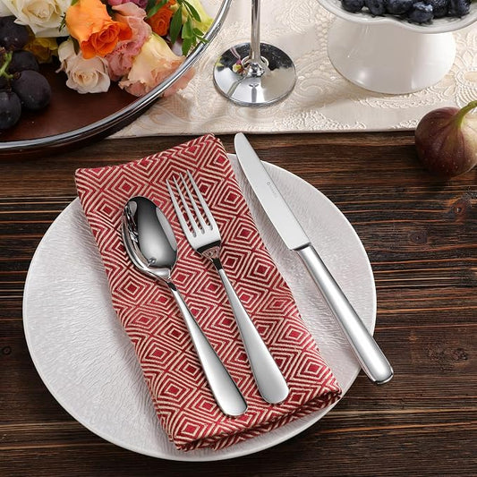 KEAWELL Premium 65-Piece Louise Silverware Set, 18/10 Stainless Steel, Service for 12, Fine Flatware Set, Smooth and Exceptional mirror finish, Dishwasher Safe (65)