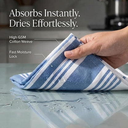 Urban Villa Kitchen Towels 100% Cotton Dish Towels for Kitchen (Set of 6) 20”x30” Dish Cloths Highly Absorbent Kitchen Linen Set with Hanging Loop Perfect for Drying Dishes Cleaning Towels-Blue White