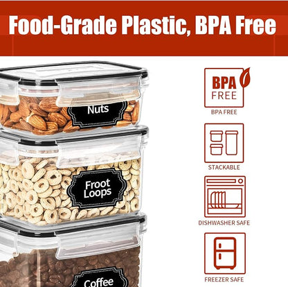 PRAKI 30 Pack Airtight Food Storage Containers for Organizers and Storage | Kitchen Storage Containers for Cereal Flour Sugar Storage, BPA Free, 5 Sizes, Container with 20 Labels, 6 Spoon & Marker