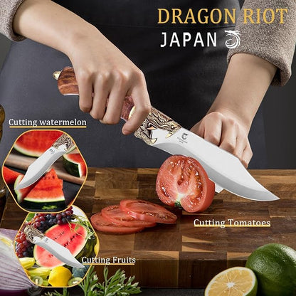 DRAGON RIOT Razor Sharp Chef Knife for Cooking, Hand Forged Meat Cutting Kitchen Knife with Sheath & Ergonomic Handle, Cooking Knife for Kitchen Home Gift Box