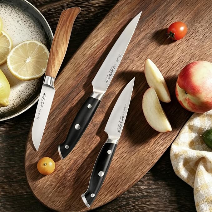 WICKWILLOW 3.5 Inch Paring Knife - Razor Sharp German Steel - Small Kitchen Knife for Home Cooks - Peeling, Trimming & Precision Work - Full Tang & Ergonomic Handle - Gift Box - Velina Series