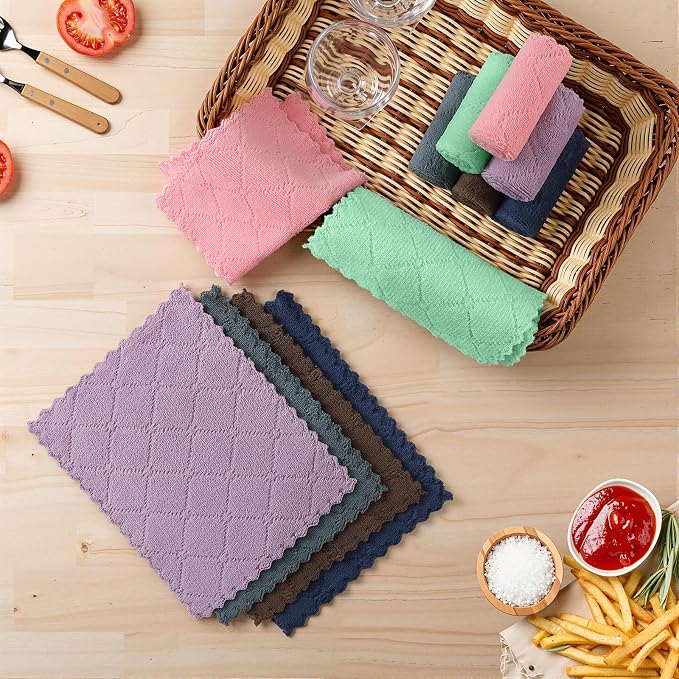 Homaxy Dish Cloths 12 Pack-7" x 9", Coral Velvet Microfiber Cleaning Cloth, Nonstick Oil Fast Dry Dishcloths