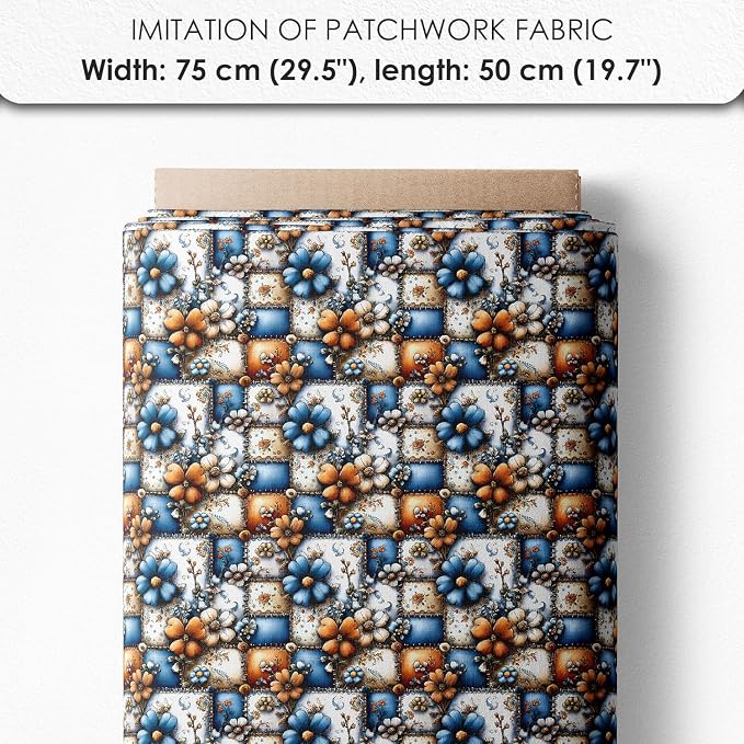 Winter Patchwork Snowman Quilting Fabric Panel – 6× (10×10 inch) Blocks + Bonus Patchwork Sheet 29.5×19.6 inch, 100% Cotton 140 GSM, Blue–Orange Floral Winter Theme