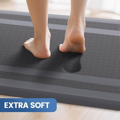 KitchenClouds [2 PCS] Kitchen Rugs Cushioned Anti-Fatigue Kitchen Mats for Floor Waterproof Kitchen Rug Set Non-Slip Comfort Standing Mat for Office, Sink, Laundry 20"×30"+20"×47", Grey