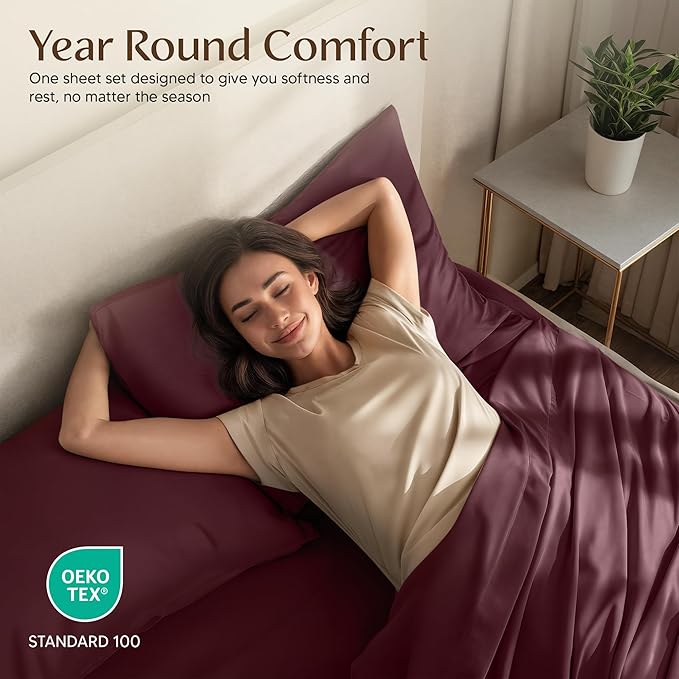 Utopia Bedding California King Size Sheet Set – 4 Piece Bed Sheets, Soft and Breathable Microfiber, Includes 1 Fitted Sheet, 1 Flat Sheet and 2 Pillowcases – Oeko Tex (Burgundy)
