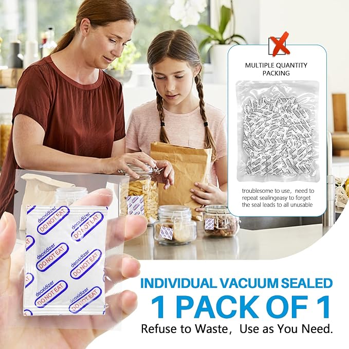 300 cc Oxygen Absorbers For Food Storage Individually Wrapped 100 Pack (1 Pack Of 1) O2 Absorbers Food Grade Oxygen Absorbers for Long Term Food Storage