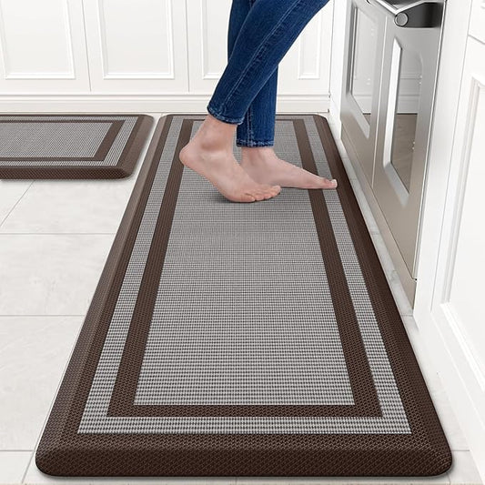 KitchenClouds [2 PCS Kitchen Rugs Cushioned Anti-Fatigue Kitchen Mats for Floor Waterproof Kitchen Rug Set Non-Slip Comfort Standing Mat for Office, Sink, Laundry 17.3"×29"+17.3"×47",Chocolate