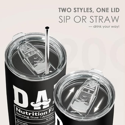 SANDJEST Tumbler Gifts for Dad from Daughter, Son - Dad Nutrition Facts 20oz Stainless Steel Insulated Coffee Travel Mug Christmas, Birthday, Father's Day Gift