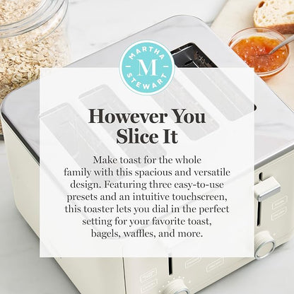 Martha Stewart 4 Slice Toaster, 10 Shade Settings with Defrost, Cancel, Bagel & Gluten-Free, Extra-Wide Self-Centering Slots for Waffles & Artisan Bread, Removable Crumb Tray, Cord Wrap, 1800W, Linen