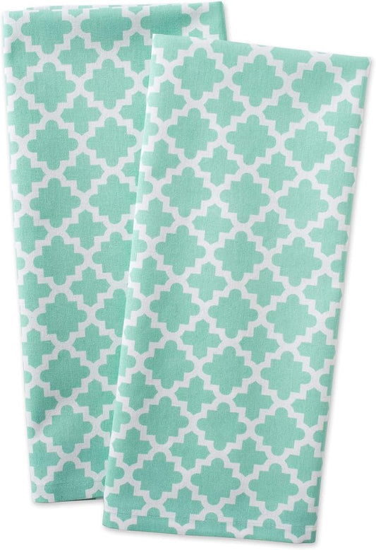 DII Lattice Basics Collection Kitchen Essentials, Dishtowel Set, Aqua, 2, Piece