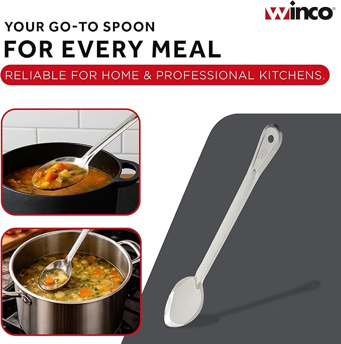 Winco Stainless Steel Basting Spoon, Solid, 15", 1.2mm