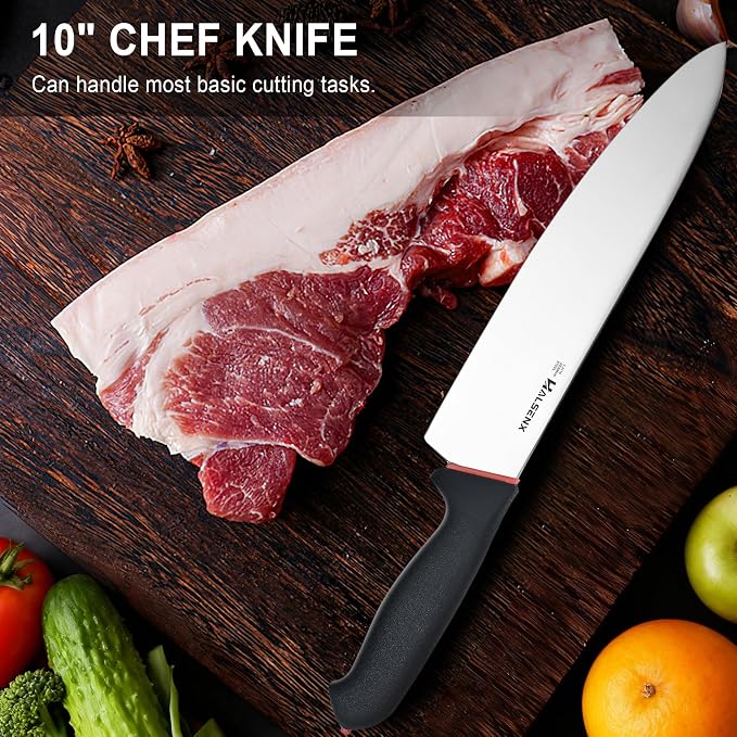 Chef Knife 10 Inch,High Carbon Stainless Sharp Blade with Non-Slip Softgrip, Multi-Purpose Kitchen Knife for Meat, Fruit & Vegetables Cutting (Black)