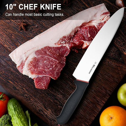 Chef Knife 10 Inch,High Carbon Stainless Sharp Blade with Non-Slip Softgrip, Multi-Purpose Kitchen Knife for Meat, Fruit & Vegetables Cutting (Black)