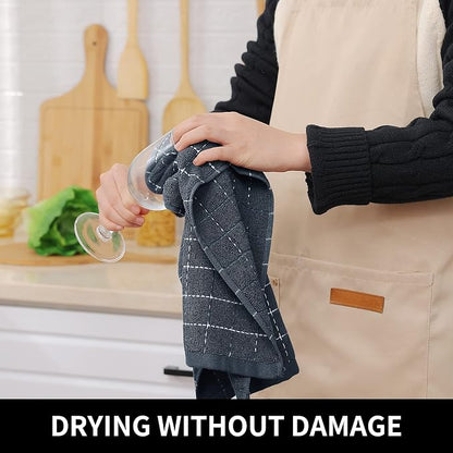 Homaxy 100% Cotton Terry Kitchen Towels(Dark Grey, 20 x 28 inches), Checkered Designed, Soft and Super Absorbent Dish Towels, Large 6 Pack
