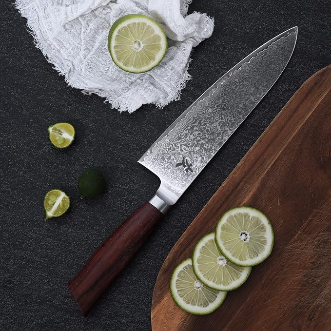 SAMCOOK Damascus Chef Knife - 8 Inch Professional Sharp Gyuto Knife - Japanese VG-10 High Carbon Stainless Steel Kitchen Cooking knife - Ergonomic Sandalwood Handle with Gift Box