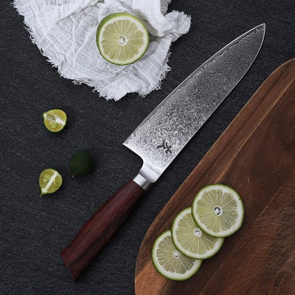 SAMCOOK Damascus Chef Knife - 8 Inch Professional Sharp Gyuto Knife - Japanese VG-10 High Carbon Stainless Steel Kitchen Cooking knife - Ergonomic Sandalwood Handle with Gift Box