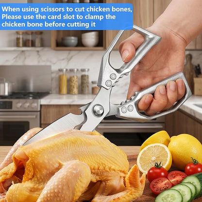 Heavy Duty Kitchen Scissors, Stainless Steel All-Purpose Food Shears - Sharp Cooking Scissors for Poultry, Dishwasher Safe, Silver