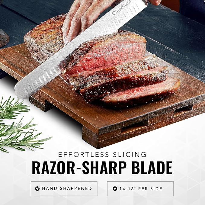 Cutluxe Carving Knife Set for BBQ & Brisket – Razor Sharp German Steel Slicing and Boning Knife for Meat Cutting, Full Tang & Ergonomic Handle, Fathers Day Gift For Dad – Artisan Series