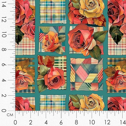 Vintage Rose Patchwork Cotton Fabric Panel – 6 Floral Designs (10×10 inch Each) + Bonus Patchwork Sheet 29.5×19.6 inch, 100% Cotton 140 GSM