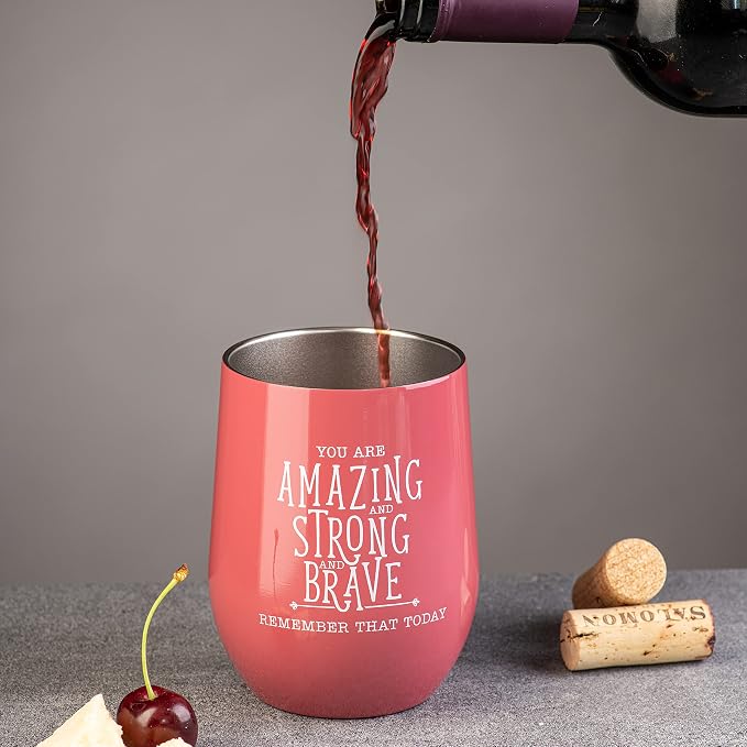 DIVERSEBEE Inspirational Thank You Gifts for Women, Mom, Sister, Wife, Coworker, Nurses, Best Friend, Encouragement Birthday Wine Gifts - Insulated Wine Tumbler Cup with Lid (Ruby)