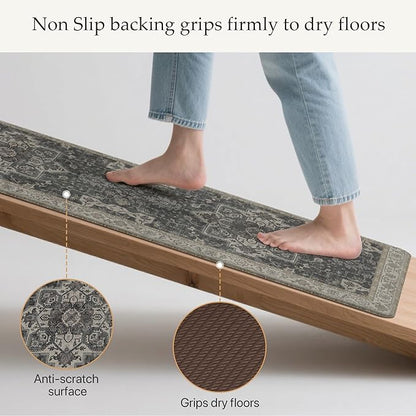 GENIMO Kitchen Mats for Floor 2PCs, Washable Anti Fatigue Mat for Cushioned, 17.3"x47"+17.3"x30", Waterproof Kitchen Rugs, Non Slip Comfort Standing Mat Rug for Home, Sink, Laundry, Midnight Gold