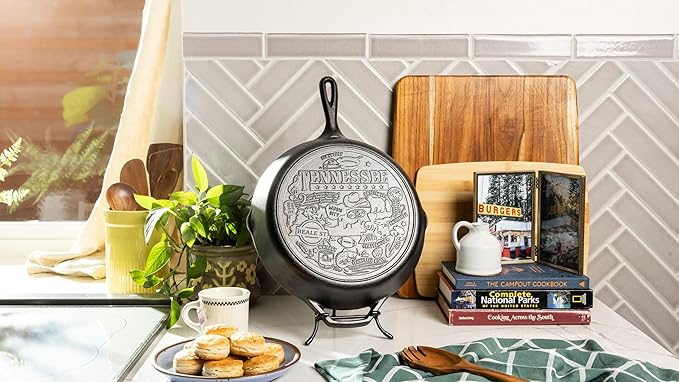 Lodge 12 Inch Cast Iron Skillet – Pre-Seasoned Frying Pan with Teardrop Handle – Oven, Stovetop, Grill & Campfire Use – Made in USA – Non-Toxic, Even-Heating Cookware – Tennessee