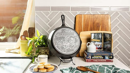 Lodge 12 Inch Cast Iron Skillet – Pre-Seasoned Frying Pan with Teardrop Handle – Oven, Stovetop, Grill & Campfire Use – Made in USA – Non-Toxic, Even-Heating Cookware – Tennessee