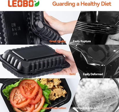 50-Pack 27oz 9x6 Black To Go Container - Shrink Wrapped No Pre-Wash | Sturdy BPA Free | Reusable & Secure Seal | Microwave, Freezer Safe Boxes For Restaurant, Catering, BBQ & Leftovers