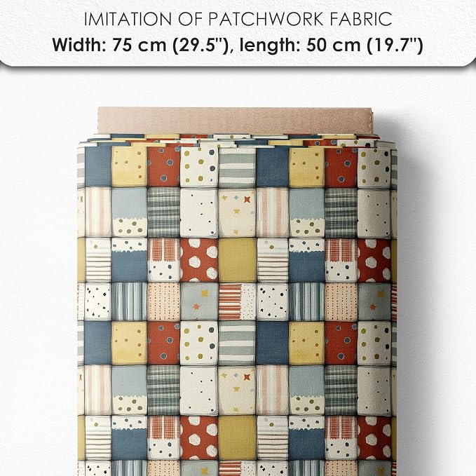 Robot Patchwork Cotton Fabric Panel – 6 Designs (10×10 inch Each) + Bonus Patchwork Sheet 29.5×19.6 inch, 100% Cotton 140 GSM, Made in Turkey