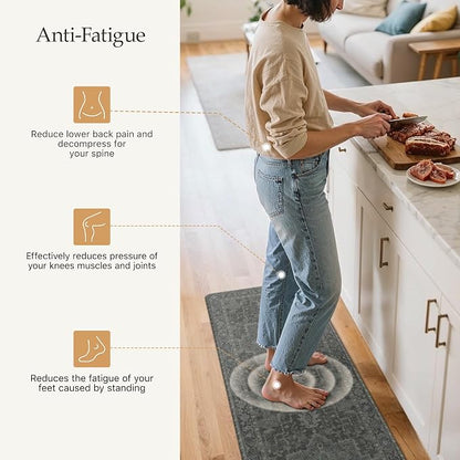 GENIMO Kitchen Mats for Floor 2PCs, Washable Anti Fatigue Mat for Cushioned, 17.3"x47"+17.3"x30", Waterproof Kitchen Rugs, Non Slip Comfort Standing Mat Rug for Home, Sink, Laundry, Dusky Green