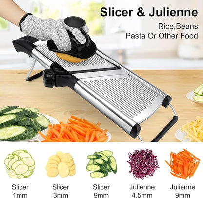 Mandoline Slicer for Kitchen, Adjustable mandoline food slicer， Stainless Steel vegetable slicer with a pair of Gloves