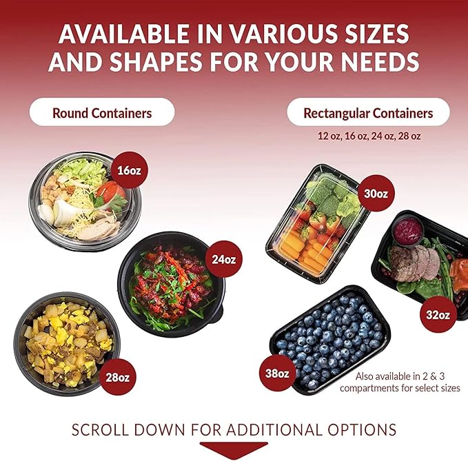 Reli. Meal Prep Containers, 30 oz. (50 Pack) - Black 2 Compartment Food Container with Lid, Microwavable Food Storage | Black Reusable Bento Box/Lunch Box for Meal Prep (30 oz)