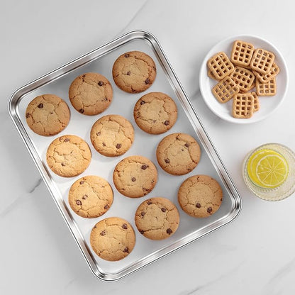 LIANYU Stainless Steel Baking Sheet Pans of 2, 12.4x9.7 Inch Quarter Sheet Pan, Heavy Duty Cookie Sheet for Baking, Bakeware Oven Tray for Food, Non Toxic & Easy Clean, Dishwasher Safe