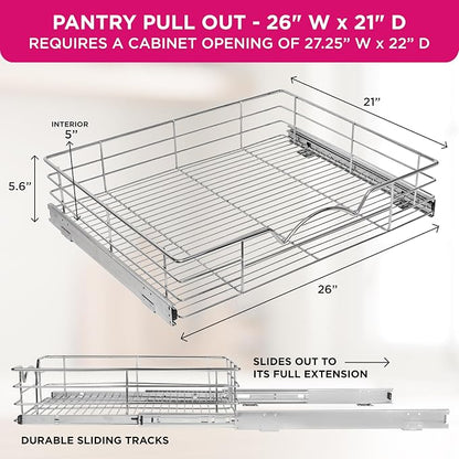 HOLDN’ STORAGE Pull Out Cabinet Organizer, Slide Out Drawer for Kitchen Cabinets & Pantry, Roll Out Shelf for Pots, Pans & Under Sink Storage, Heavy-Duty Full-Extension, 26"W x 21"D x 5"H