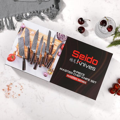 Seido Knives Master Chef Knife Set, 8-Piece Kitchen Knife Set, High-Carbon Stainless Steel Handmade Culinary Knives, Professional Chef Knives, Kitchen Knife