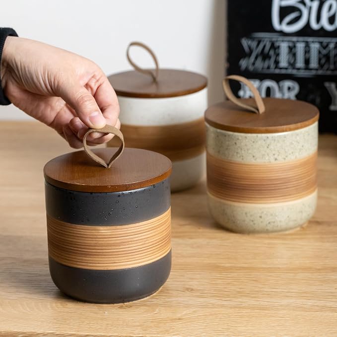 Miamolo Coffee Container Jar with Lid, Ceramic Kitchen Food Storage Jars for Spice Sugar Cookie, Stackable Decorative Jars for Coffee Bar, Black & 28 fl.oz