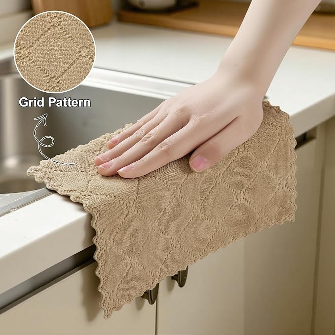 Homaxy 18 Pack Kitchen Cloths Dish Towels (7" x 9", Tan), Super Soft and Absorbent Coral Velvet Dishcloths, Fast Drying No Lint Microfiber Cleaning Cloth