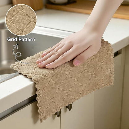 Homaxy 18 Pack Kitchen Cloths Dish Towels (7" x 9", Tan), Super Soft and Absorbent Coral Velvet Dishcloths, Fast Drying No Lint Microfiber Cleaning Cloth