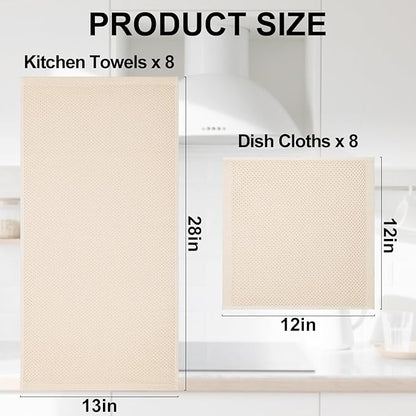 Homaxy 100% Cotton Kitchen Towels and Dishcloths Set, 12 x 12 Inches and 13 x 28 Inches, Set of 16 Bulk Kitchen Towels Set, Ultra Soft Absorbent Dish Cloths for Washing Dishes, Mixed Color