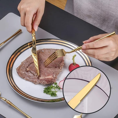 Lemeya 20 Piece Glossy Gold Silverware Set,18/10 Stainless Steel Flatware Set Service for 4,Unique Cutlery Set with Canton Tower Handle,Forks Spoons and Knives Set,Mirror Polished,Dishwasher Safe