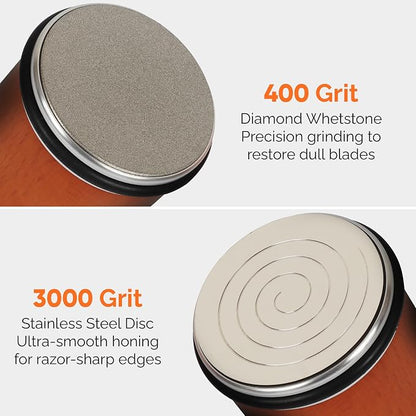 Knife Sharpener – Rolling Knife Sharpener Kit with Diamond Disc & Stainless Steel Polishing Disc, Magnetic 15° & 20° Angle Guide, Manual Kitchen Knife Sharpener Tool, Ideal Gift