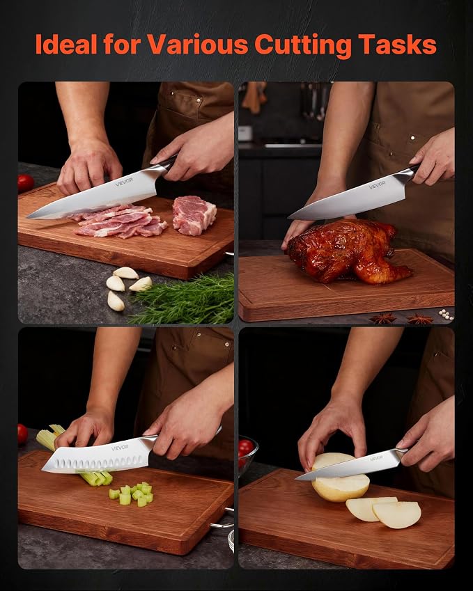 VEVOR Kitchen Knife Set, 5 Piece High Carbon Stainless Steel Sharp Knife Set, Durable and Rust-Resistant, Professional Kitchen Cutlery with Ergonomic Crack-Resistant Handle, for Precise Cutting
