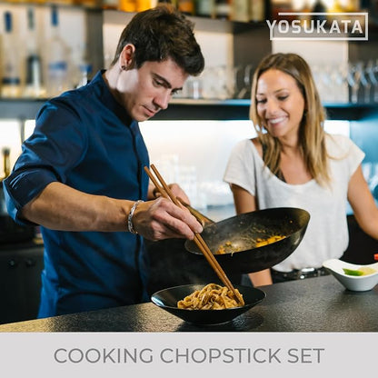 YOSUKATA Reusable Natural Wooden Long Cooking Chopsticks Set of 3 pairs: 11.8 inch, 13-inch, 14.2 inch Brown Long Wok Wooden Chopsticks Reusable | 11.8 inch, 13-inch, 14.2 inch Brown Long Wok Wooden Chopsticks Reusable
