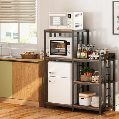 METYERRY 6-Tier Adjustable Mini Fridge Cabinet with Power Outlet,Kitchen Bakers Rack with Storage,Mini Fridge and Microwave Stand,Coffee Bar, Free Standing Shelf for Kitchen, Home Office,Rustic Brown