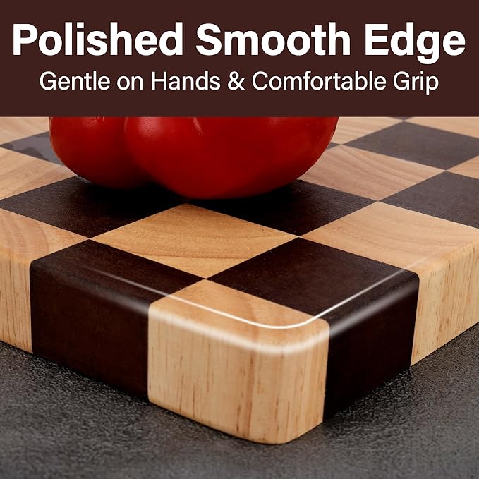 Checkered Cutting Board 15 x 10 in, Wood Checkerboard Cutting Board for Kitchen, Wooden Serving Tray Charcuterie Board for Meat, Fruit, Cheese, Bread