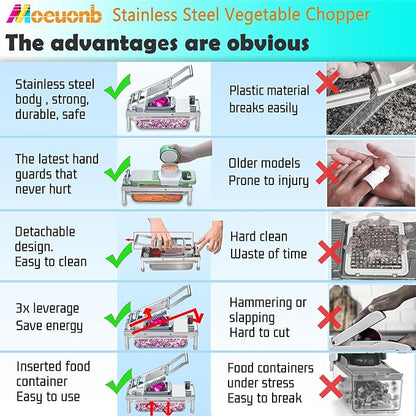 Stainless Steel Vegetable Chopper with 10 Blades - Mandoline Slicer-Pro Food Chopper with Container - Veggie Salad Onion Chopper - Potato Dicer - Tomato Cutter - Cheese Grater