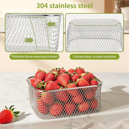 3 PCS Large Fruit storage Containers for Fridge - Leakproof Food Storage Containers with Stainless Steel Colander - Dishwasher safe Produce Containers Keep Fruits, Vegetables, Berry, Meat Fresh longer
