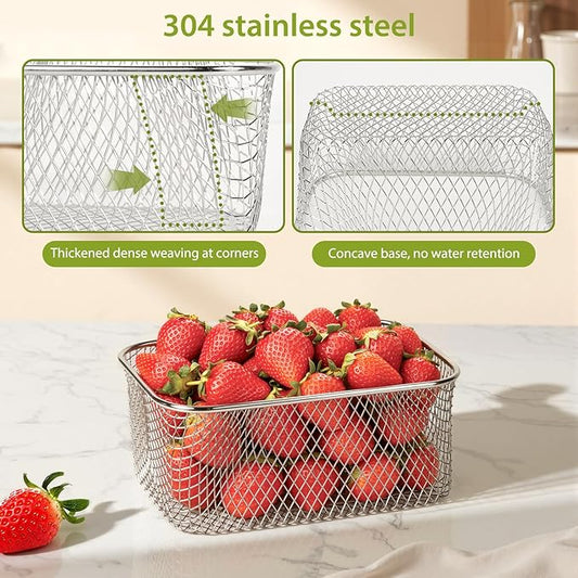 3 PCS Large Fruit storage Containers for Fridge - Leakproof Food Storage Containers with Stainless Steel Colander - Dishwasher safe Produce Containers Keep Fruits, Vegetables, Berry, Meat Fresh longer