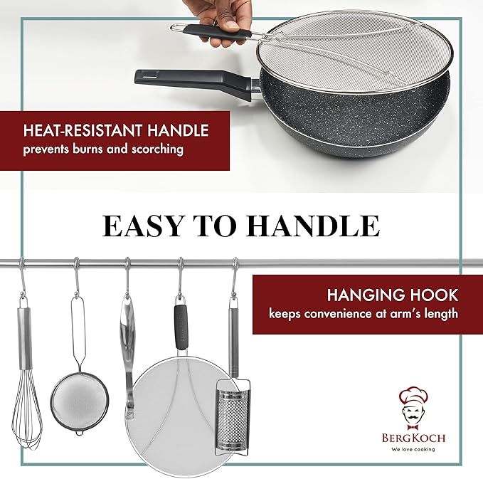 Splatter Screen for Frying Pan - 15 Inch Stainless Steel Grease Splatter Guard - Cover Oil Splash when Sizzling Bacon, Cooking Fried Chicken or Popcorn